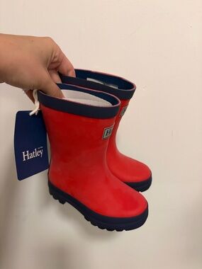 Hatley Red Rain Boots with Navy Soles